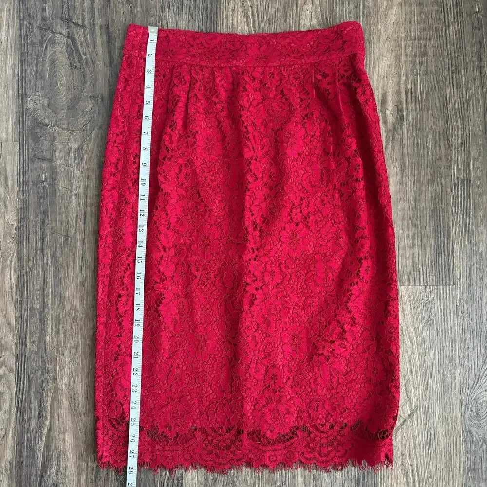NEW J. Crew Pintuck Lace Pencil Skirt in Red Size 8
